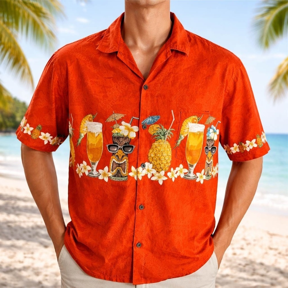 Pacific Legend Hawaiian Aloha Shirt 2XL Tiki Cocktails It's 5 O'clock Somewhere